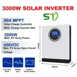Bộ đổi điện sin chuẩn 3000W Solar Hybrid Inverter 24V AC 220V, PV 90V-450V Off-Grid Pure Sine Wave-PLUS-3KW-24V-MPPT 80A
