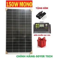 Tấm pin năng lượng mặt trời 150W Mono Soyer Solar Tặng Jack MC4 +Tặng điều khiển sạc 30A FOXURE 10BB-11BB MỚI 100%