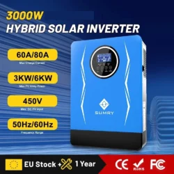 SUMRY Hybrid Inverter 3KW 24V AC220-240V 80A MPPT PV 55V-450V- Biến tần năng lượng sóng sin chuẩn 3200VA/3000W