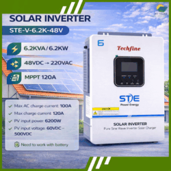 BIẾN TẦN NLMT TECHFINE STE 6200VA/6200W 48V - SÓNG SIN CHUẨN | MPPT 120A - MODEL: STE-V-6.2K-48V
