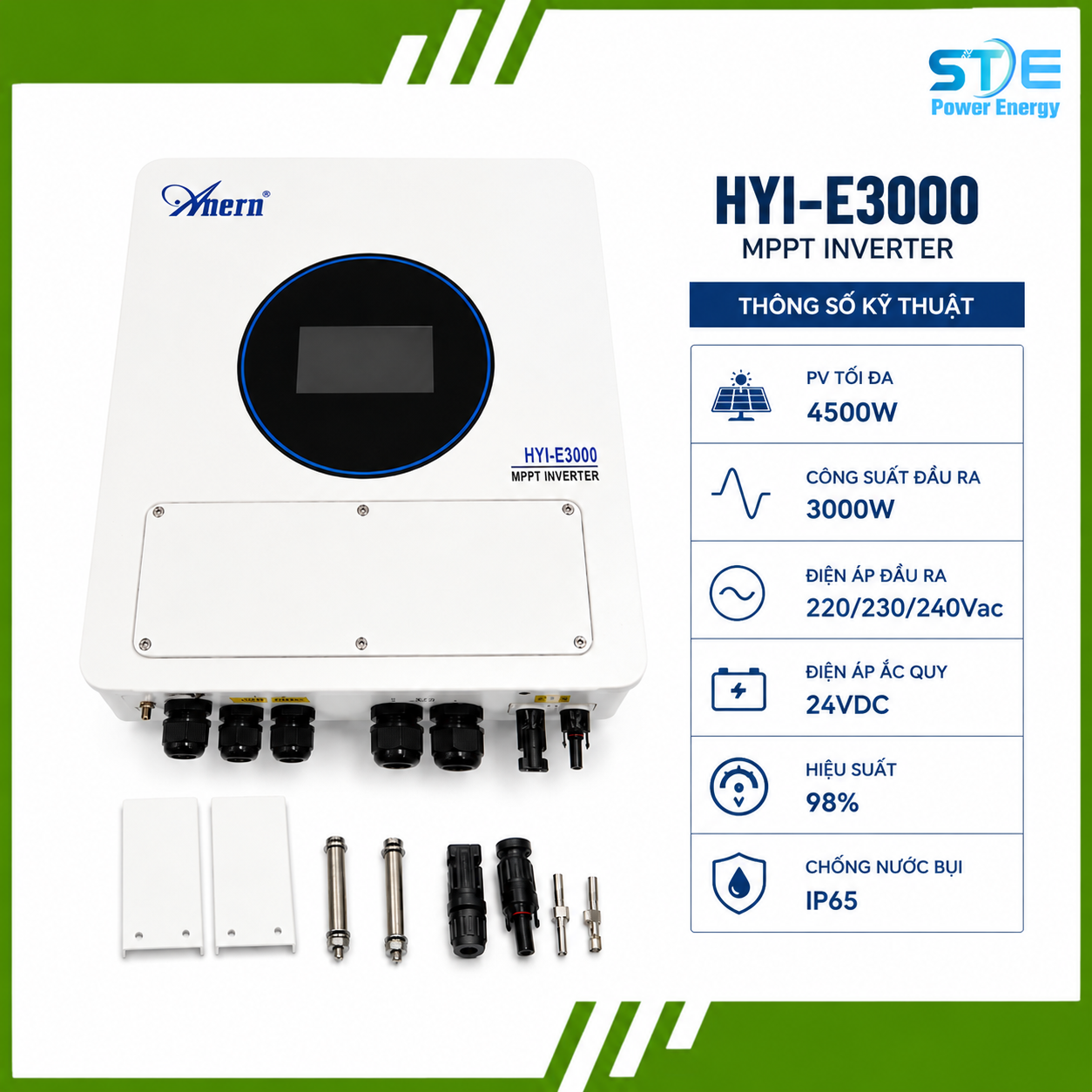 BIẾN TẦN NĂNG LƯỢNG MẶT TRỜI AN-HYI-E3000-STE- IP65 CHỐNG NƯƠC CHỐNG BỤI 3000W 24V STE POWER ENERGY