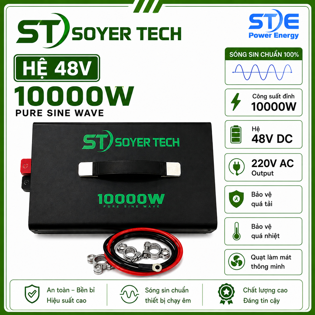 Bộ Chuyển Đổi Nguồn SOYER TECH STF 10000W Hệ 48V – Sóng Sin Chuẩn – Công Suất Liên Tục 5000W-Phân Phối ST SOYER TECH