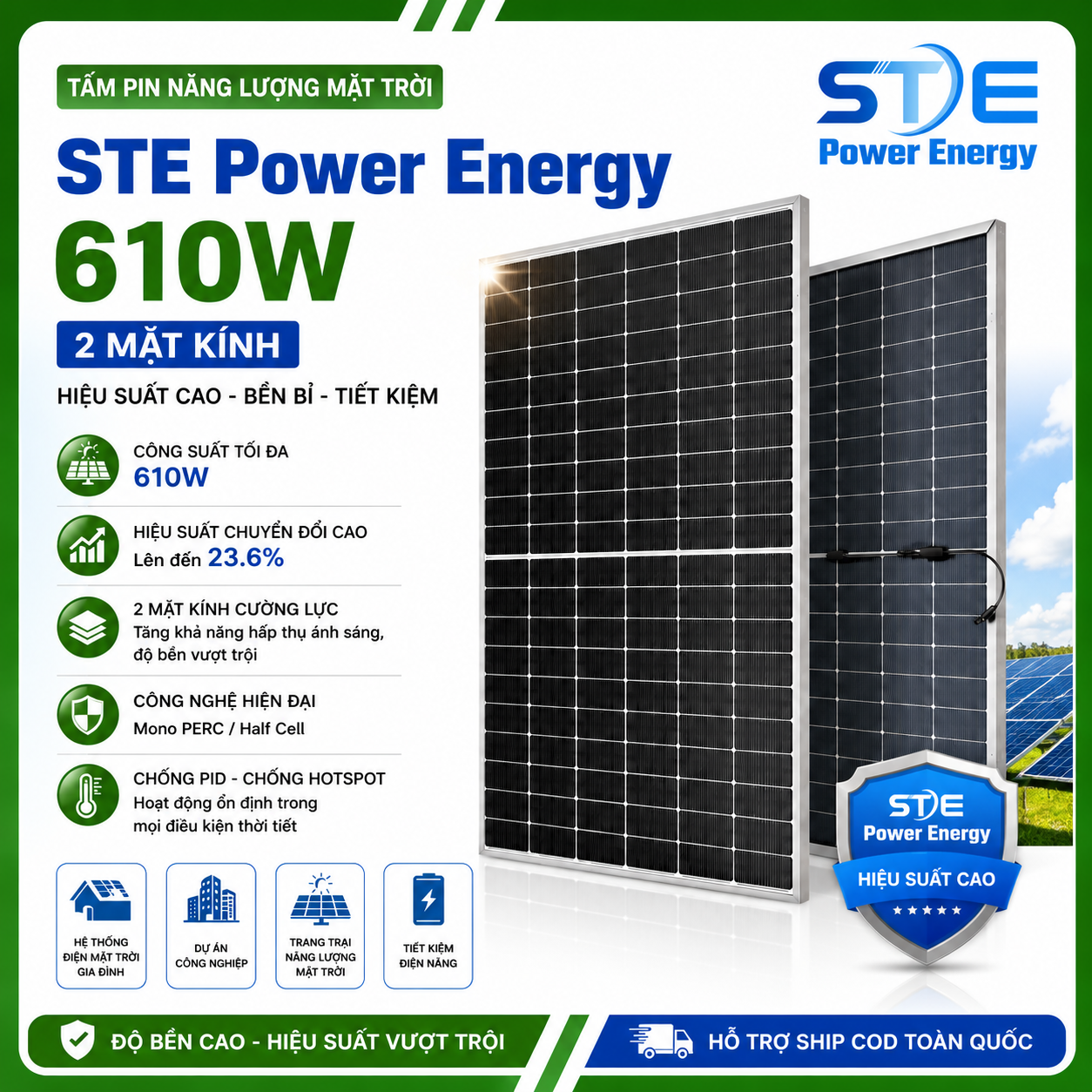 ánh chính Tấm pin nlmt 610w