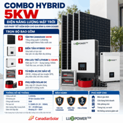 Combo Điện Năng Lượng Mặt Trời 5kW - Hệ Lưu Trữ 5.12kWh- Rẻ nhất- NEW 2027