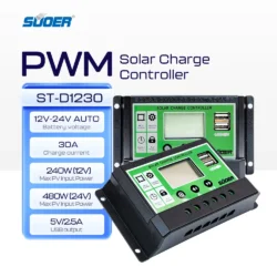 Bộ điều khiển sạc năng lượng mặt trời PWM thông minh với màn hình LCD, bộ sạc năng lượng mặt trời thông minh 12V 24V 30A