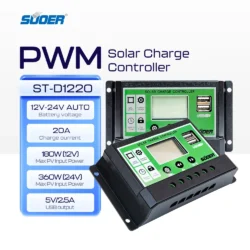 Bộ điều khiển sạc năng lượng mặt trời PWM thông minh với màn hình LCD, bộ sạc năng lượng mặt trời thông minh 12V 24V 20A